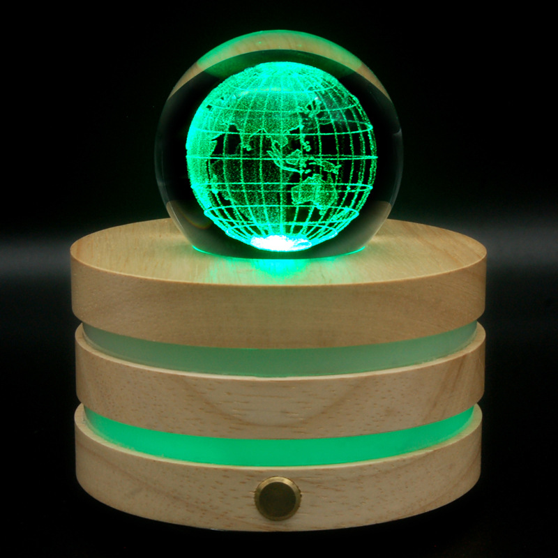 Beech Crafts Creative Wooden Music Box Bluetooth DYI Rotating Crystal Ball Music Box Small Night Lamp Ornaments