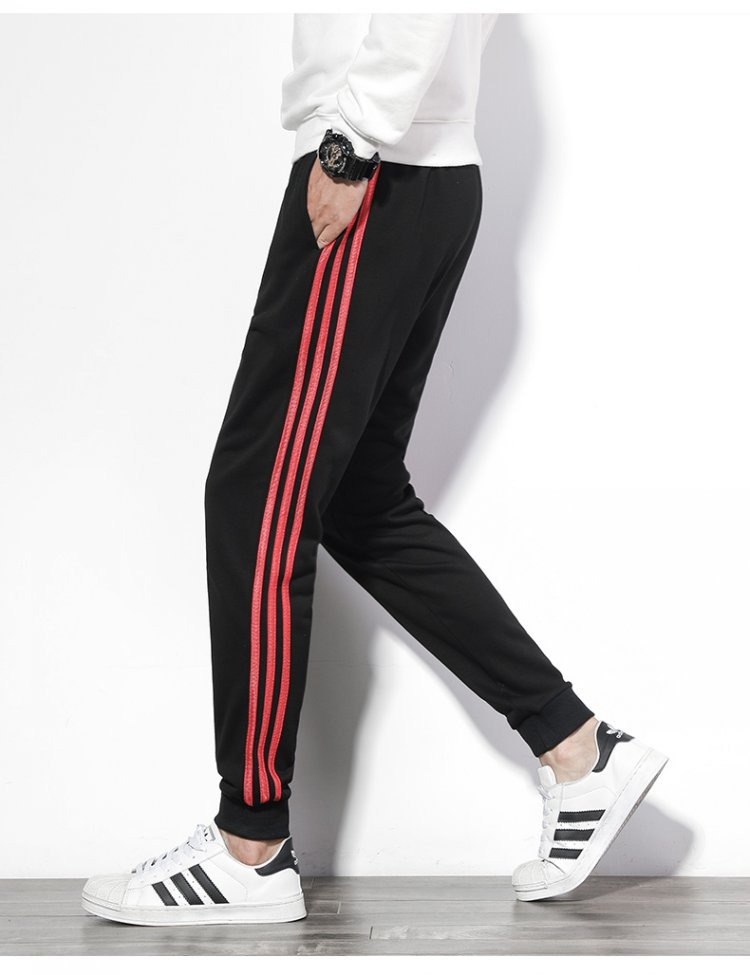 厂家直销冬季加绒三条杠裤子男运动休闲宽松束脚学生百搭针织裤子