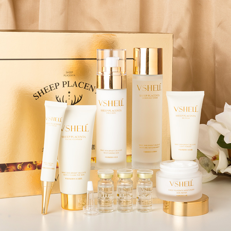 vshell植贝羊胎素紧致补水九件套盒清爽保湿美容院面部护肤品套装