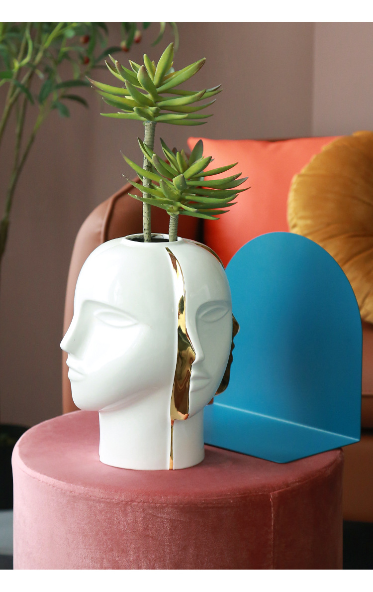 北欧人脸花瓶软装轻奢摆件玄关家居装饰品陶瓷工艺品批发跨境专供