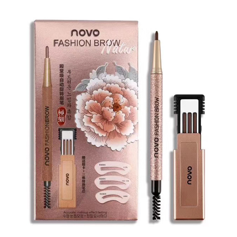 Novo Automatic Rotating Student Eyebrow Pencil Beginner Flat Eyebrow Double Head Eyebrow Pencil Not Smudge Free Eyebrow Stencil Replacement Refill