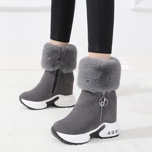 2022冬季新款加绒保暖棉鞋内增高厚底女短靴毛毛侧拉链雪地靴子女