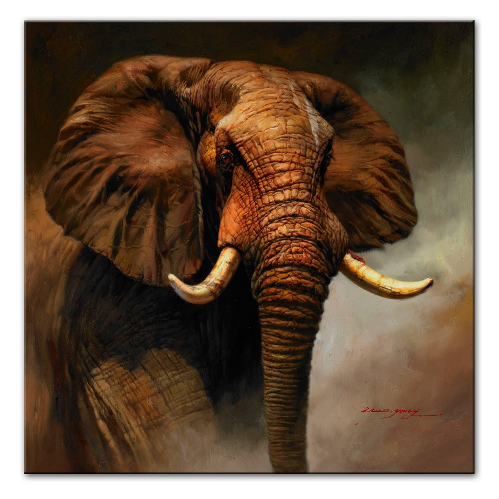 古典大象海报和版画大象墙艺术画动物画布画作家庭墙面装饰 画芯