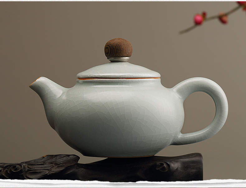 台湾丰子汝窑陶瓷茶壶家用陶瓷壶小茶壶单壶水壶开片功夫茶具套装