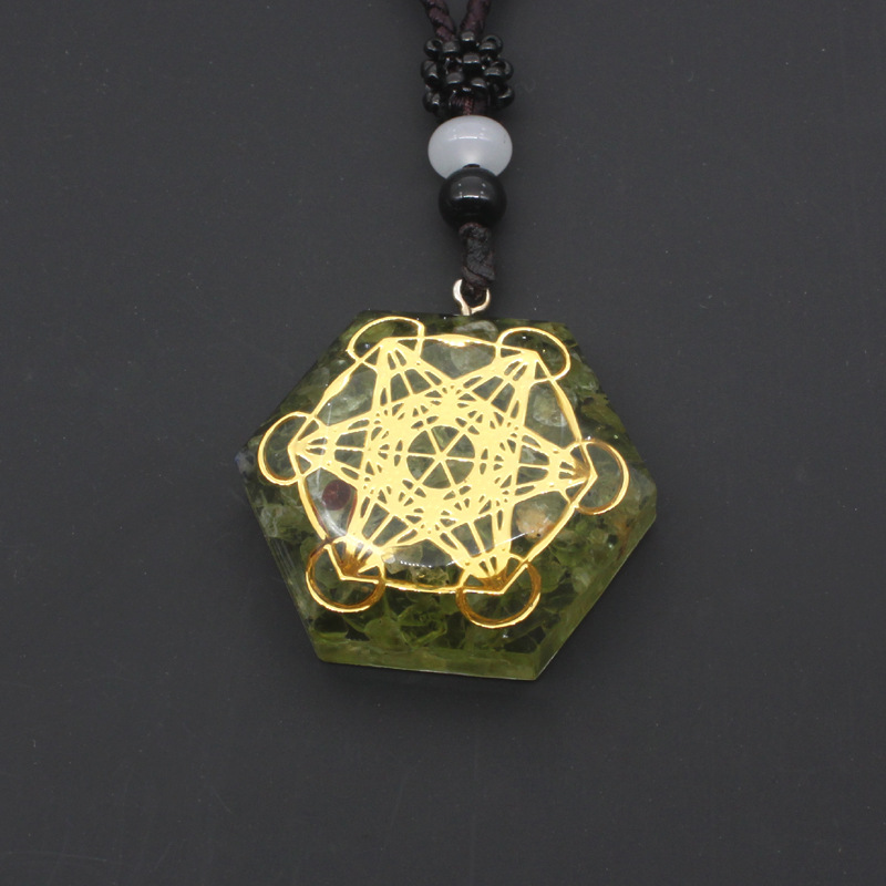 新品六边形天然水晶七脉轮 奥根能量石吊坠 产家直销 可定制