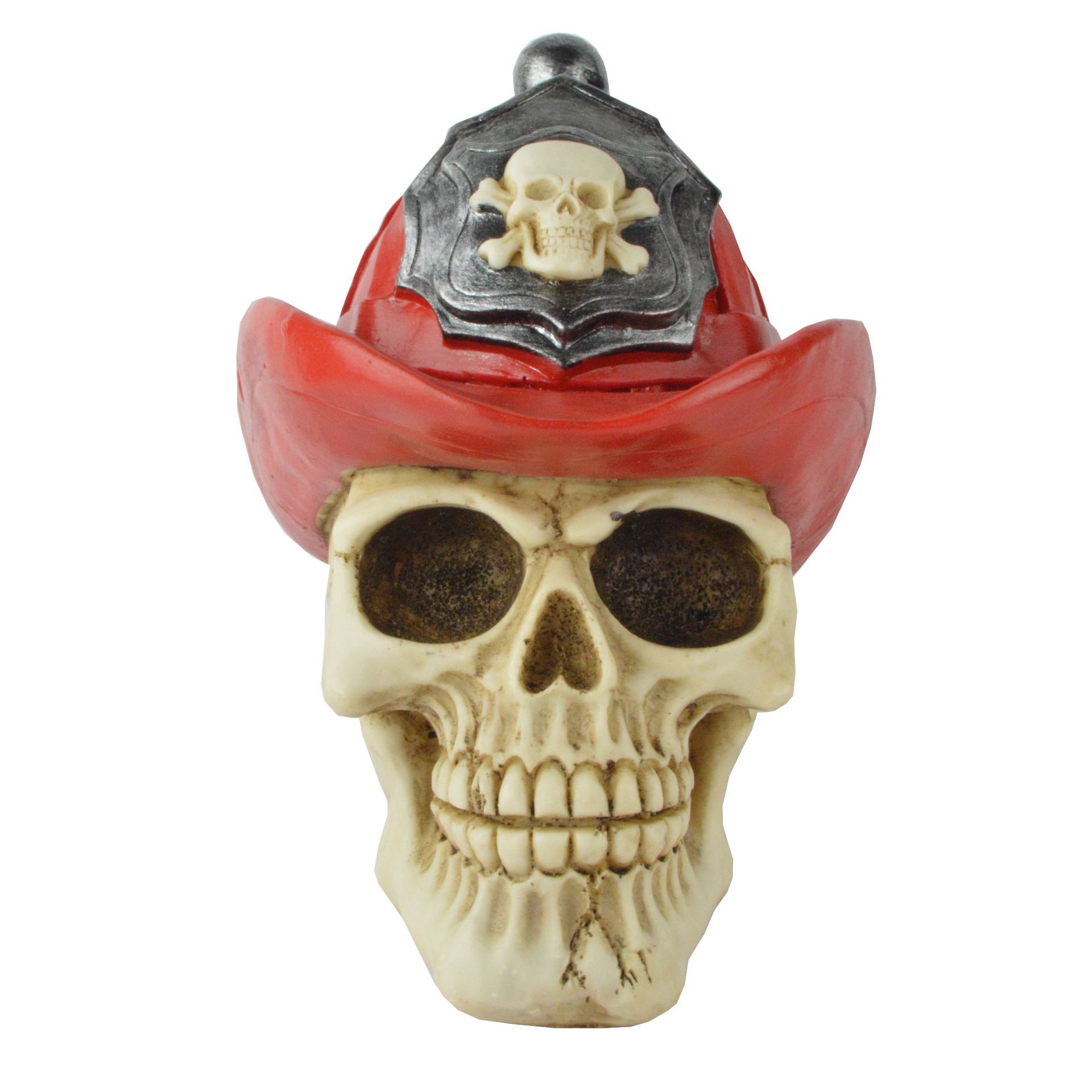 消防员骷髅头红帽子万圣节骷髅头北欧海外摆件树脂鬼头骨个性骷颅