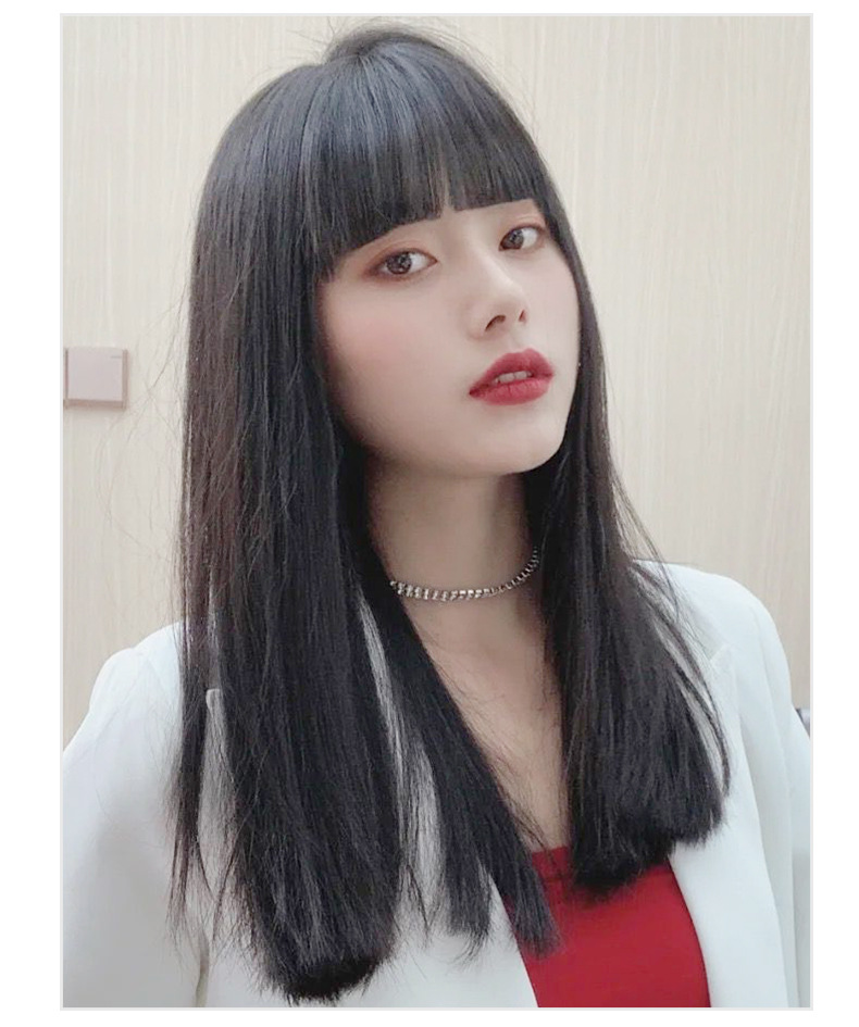 假发女长发漫画齐空气刘海全头套锁骨发逼真自然中长发一刀切直发