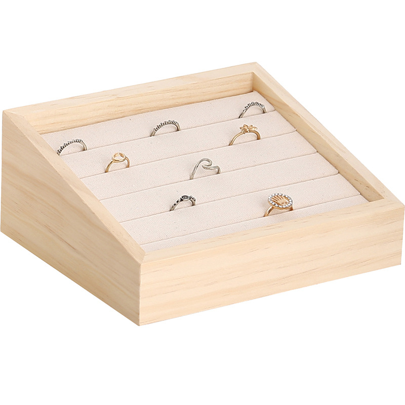Solid Wood Tray Box Pendant Oblique Box Rings Ear Studs Display Box Household Jewelry Storage Box Jewelry Display Shelf
