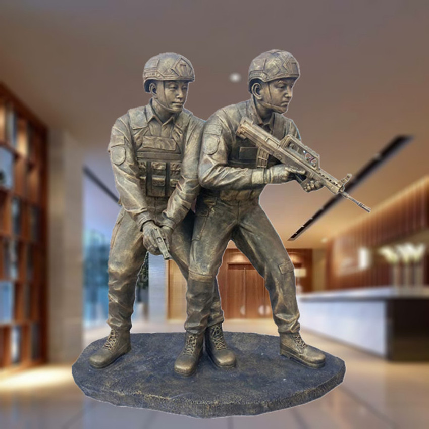 玻璃钢特种兵雕塑军人武警仿铜摆件模型广场公园军区装饰品定制-阿里