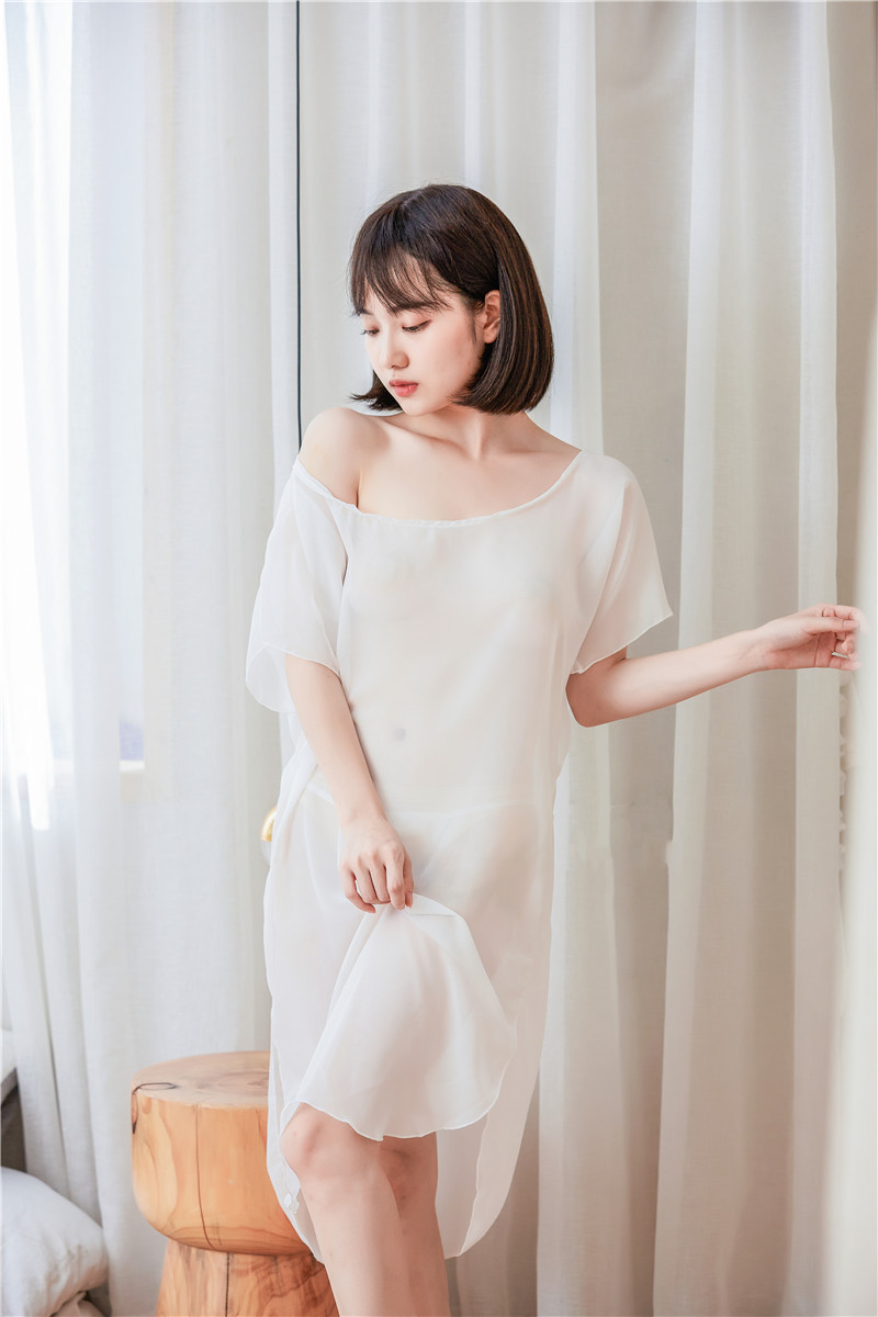 新款高开叉情趣内衣性感雪纺长睡裙白纱裙睡衣透视装诱惑一件代发