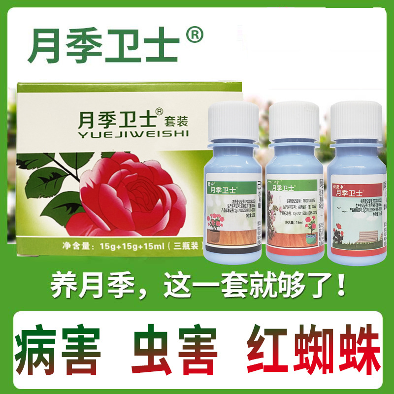 月季卫士套装白粉病黑斑病红蜘蛛蚜虫介壳蓟马茎蜂杀虫杀菌花药剂