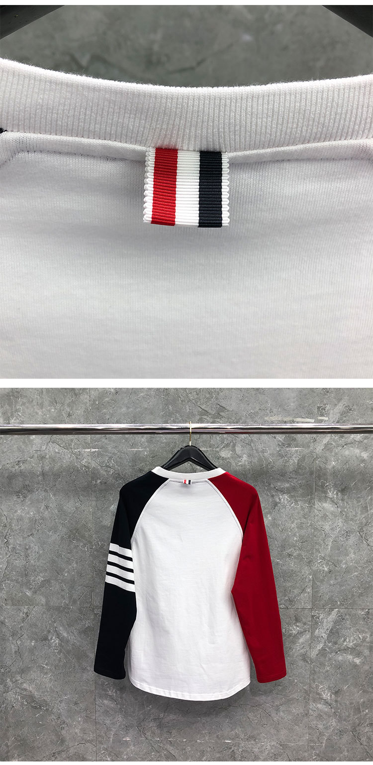 tb长袖t恤秋季新款拼色圆领纯棉品牌代工厂经典四条杠宽松长袖潮
