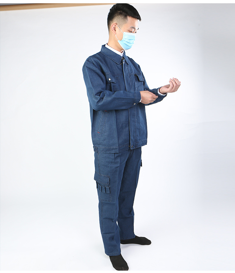 2020夏季拉链口袋802款劳保焊工工作服套装长袖上衣牛仔工装男