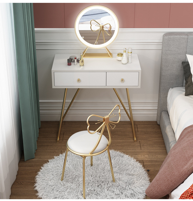 北欧风梳妆台小户型卧室化妆桌简约现代梳妆台镜子蝴蝶椅子套装