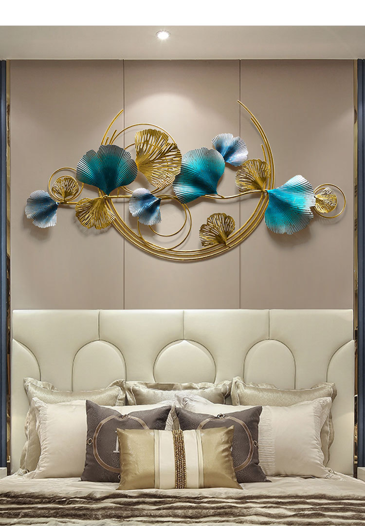 银杏叶轻奢壁挂客厅沙发背景墙挂件 卧室墙面装饰品墙饰金属壁饰