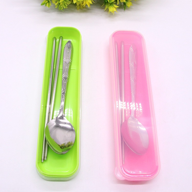 Tableware Set Wholesale Candy Color Cutlery Box Set Spoon Chopsticks Two-Piece Set Student Children Convenient Travel Set Box