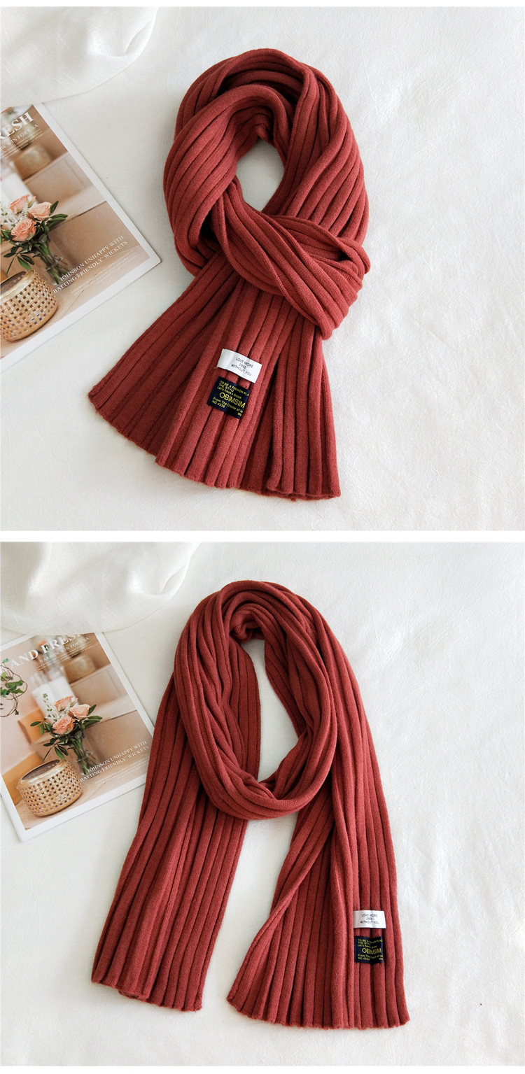 条纹围巾女秋冬季韩版百搭长款学生纯色毛线针织围脖日系加厚保暖