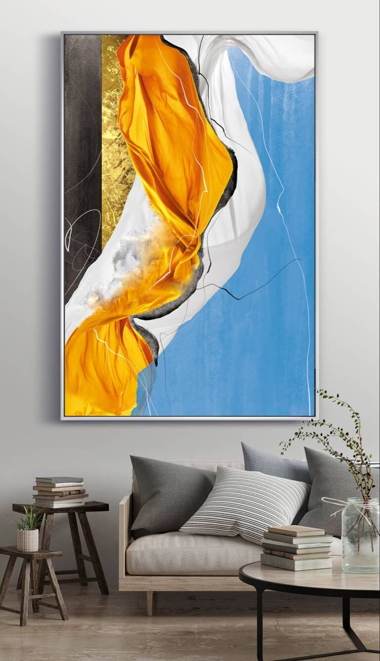 现代亮色抽象油彩装饰画竖版简约客厅壁画竖幅过道玄关挂画酒店画