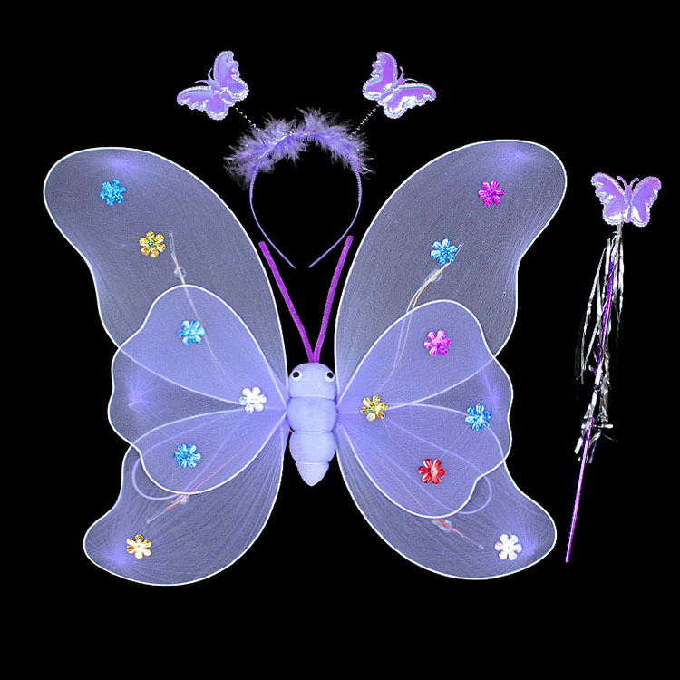 炫彩led闪光翅膀 双层发光蝴蝶翅膀三件套 蝴蝶仙子儿童装扮道具