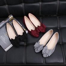 单鞋女休闲2023春季新款蝴蝶结低跟纯色尖头浅口Flat shoes women