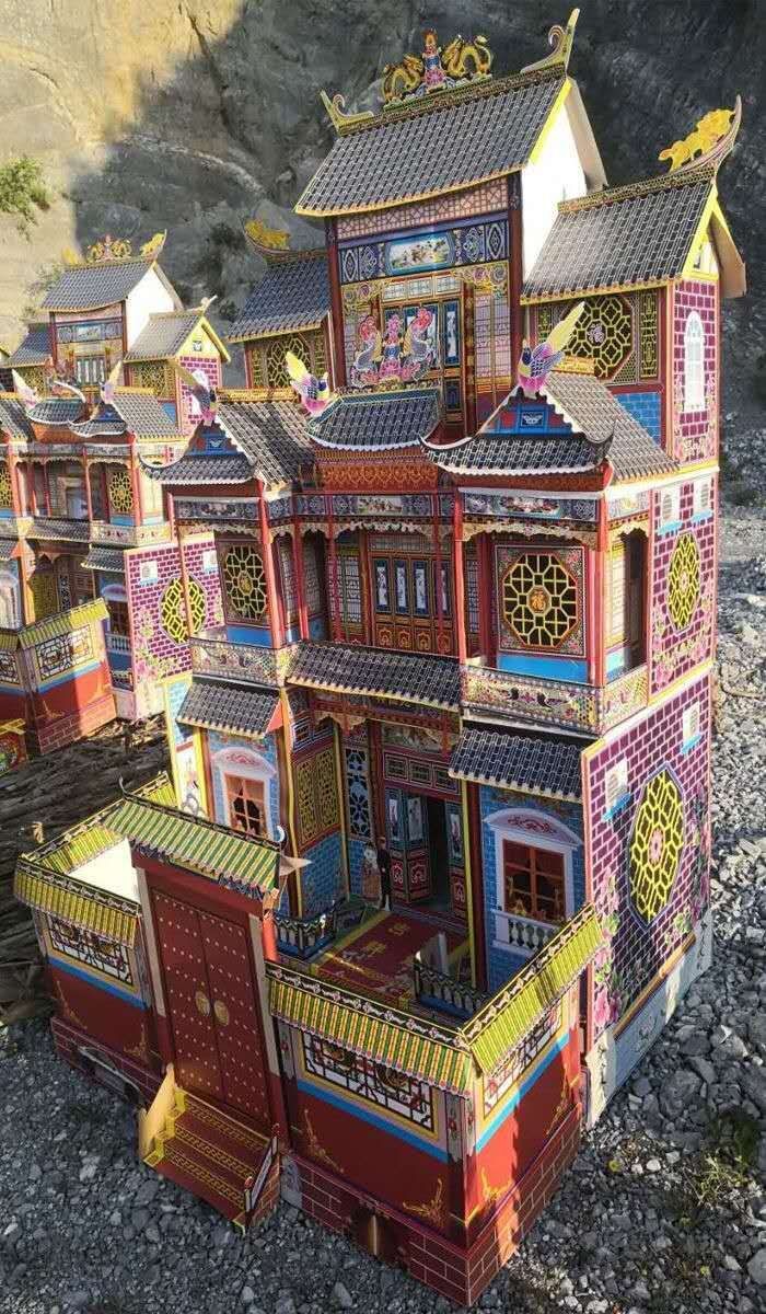 厂家直销殡葬用纸房子灵房灵屋折叠竹架房子子120带院子祭祖百日