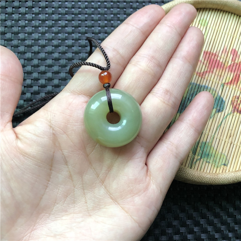 和田玉面包圈吊坠黄口料烟紫色小精品平安扣男女款毛衣链玉石挂件