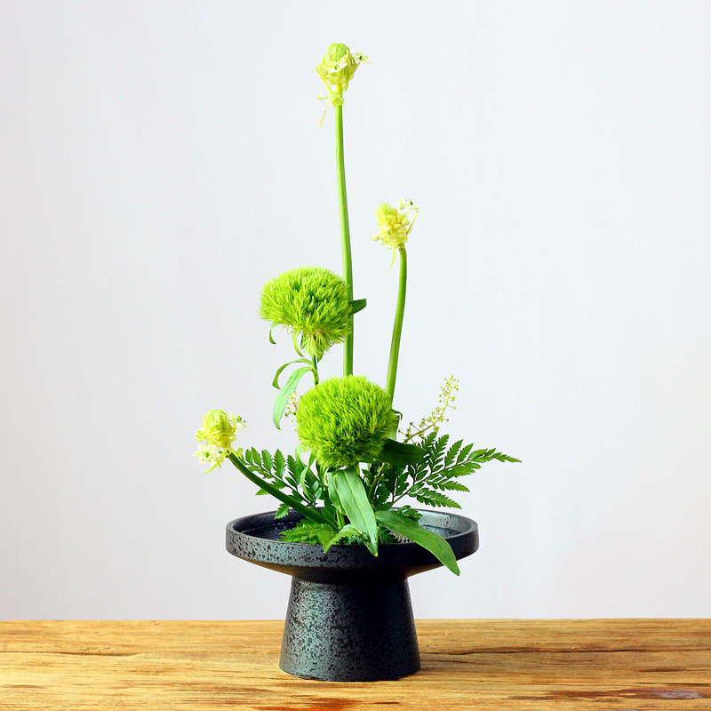 新中式插花器陶瓷花盘日式花道剑山插花水培盆禅意插花碗家用教学