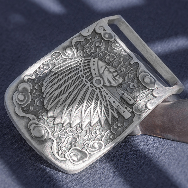 巴西图腾酋长银s999足银材质复古皮带口头银平滑皮带扣