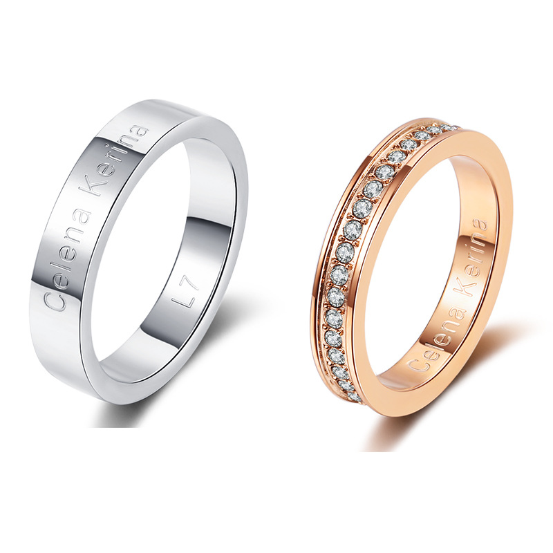 小ck戒指钛钢满天星素圈情侣款男女ck对戒一件代发厂家直销