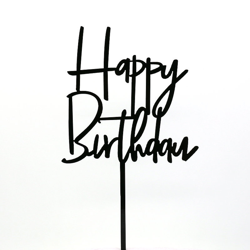 金色黑色玫瑰色亚克力happybirthday生日快乐蛋糕插牌装饰插件