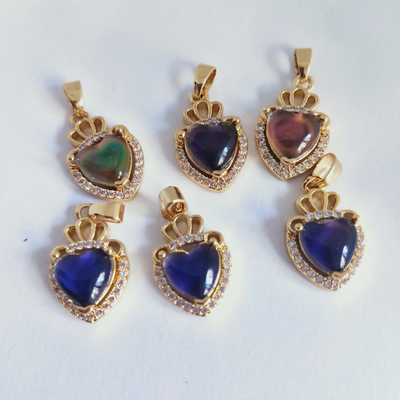 网络爆款 感温石心形吊坠随着温度变 不同颜色项链配件吊坠材料