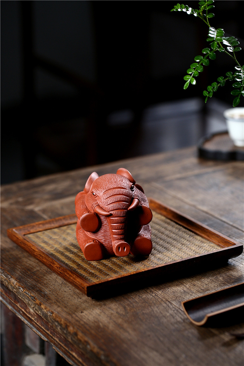 厂家批发宜兴精品纯手工茶宠吉祥如意大象雕塑家居创意茶台摆件