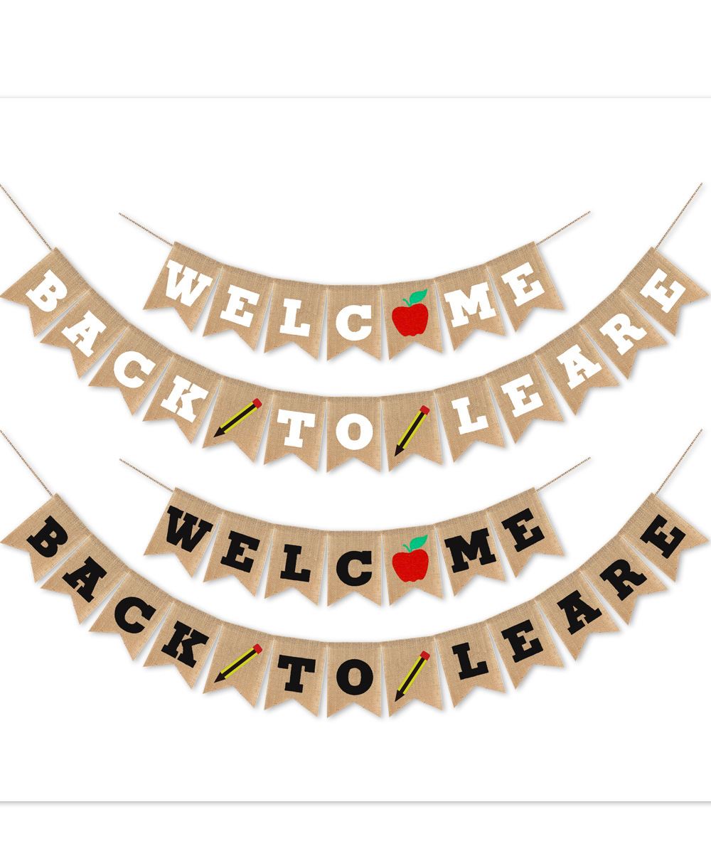 welcome back to leare返校季麻布拉旗 欢迎回归学习横幅拉花批发
