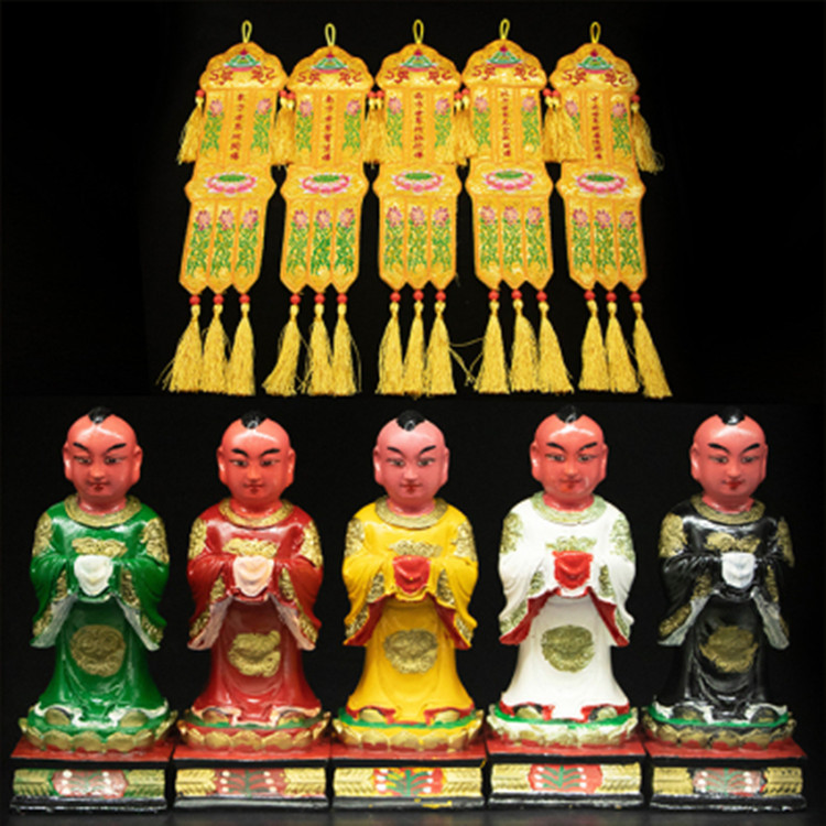 厂家直供尚心圆摆件树脂灵童子小童子五方童子彩衣20厘米带幡布