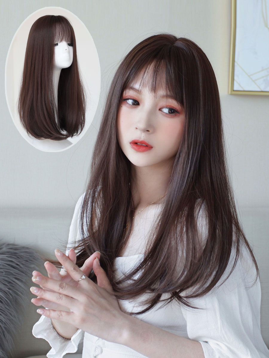 工厂批发假发女中长发锁骨发 空气刘海自然蓬松修脸 长直发全头套