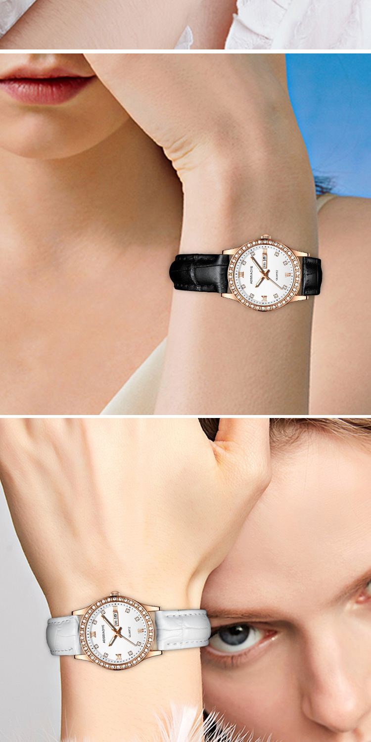 新款艾达时女士手表外贸爆款防水全自动非机械表双日历女潮流手表