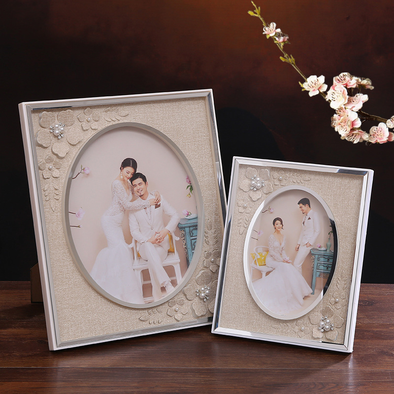 新复古民国风水晶相框摆台个性创意轻奢家居摆件珍珠玻璃相框10寸