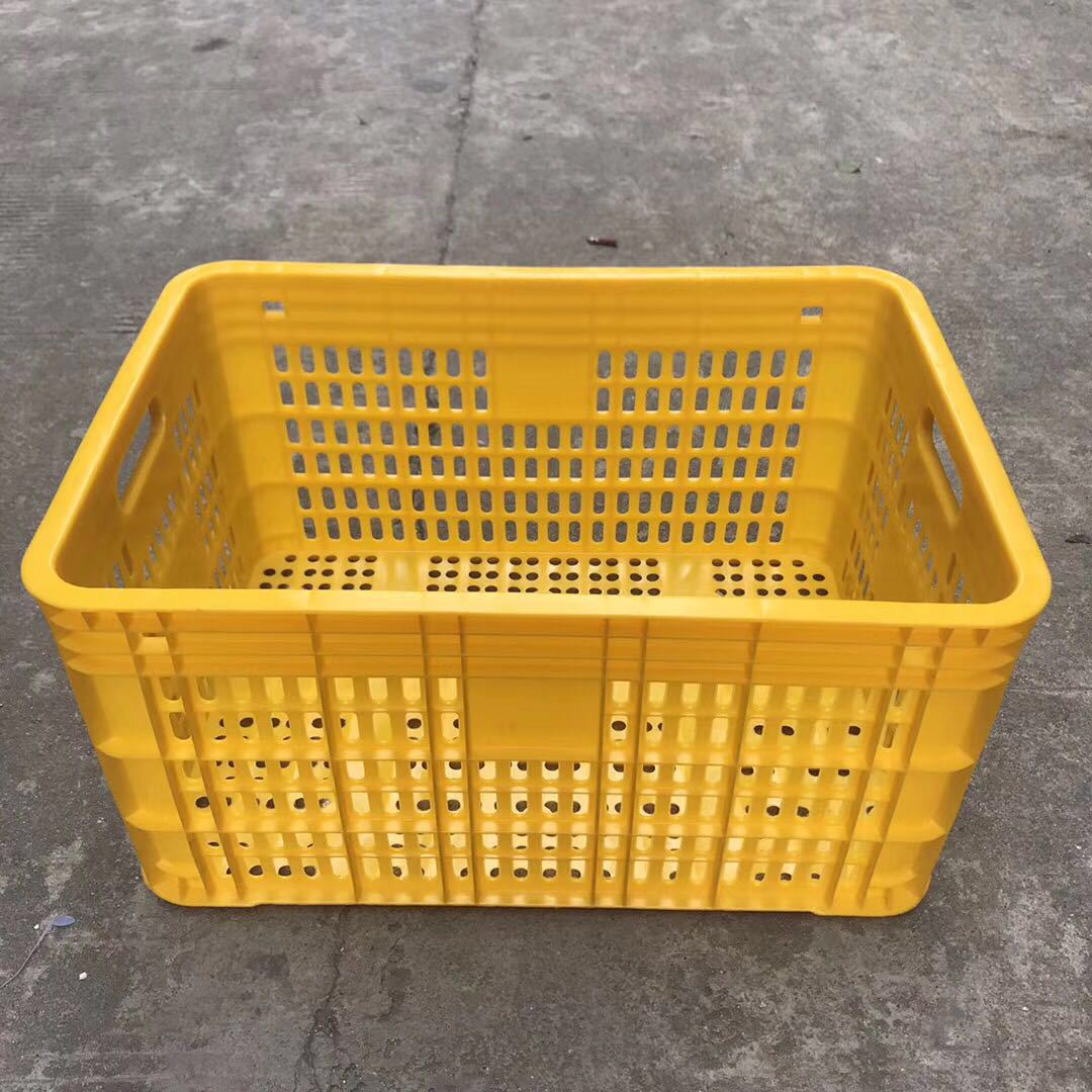 工厂供应果蔬配送塑料筐 610*420*315黄色镂空水果箩 可烫金logo
