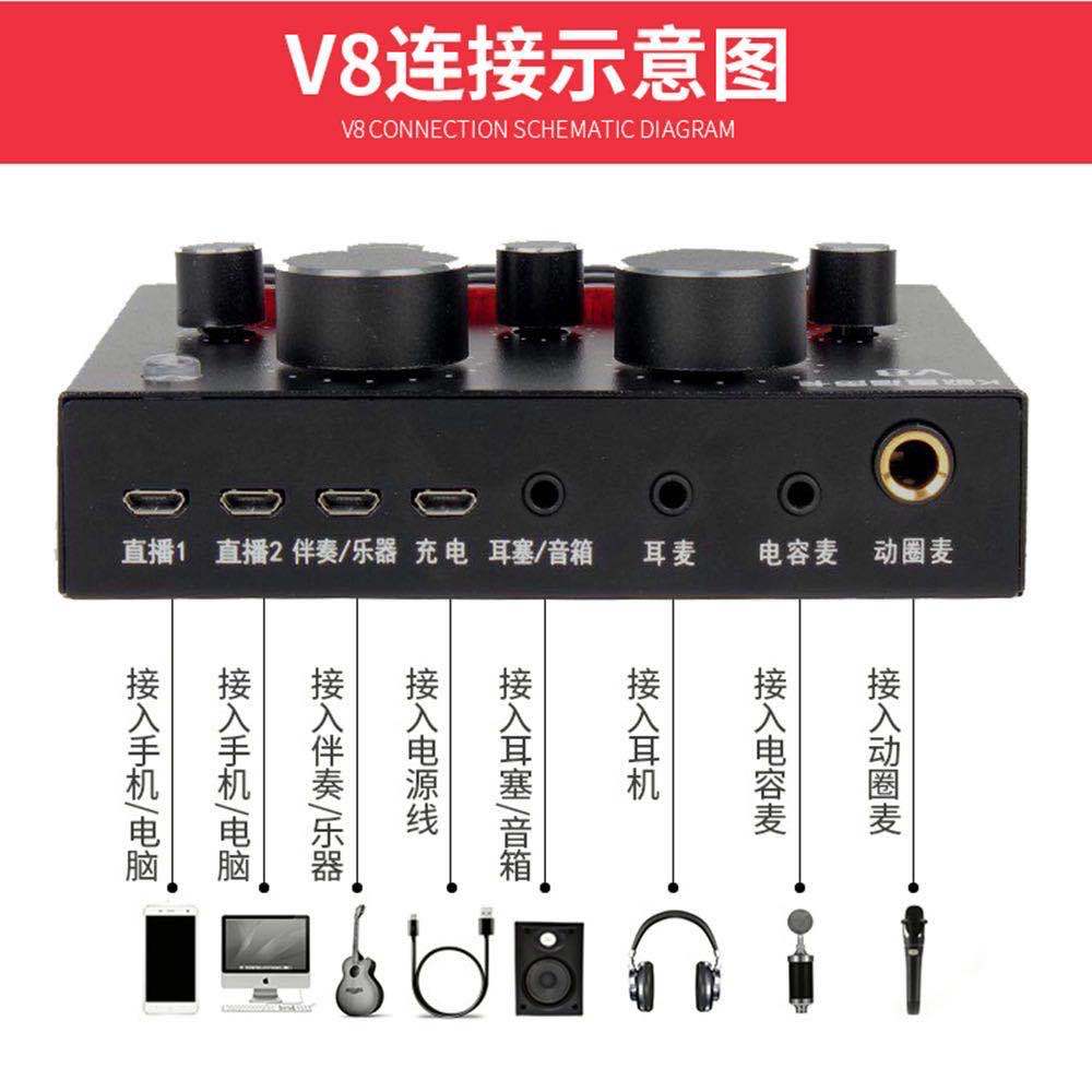 中文版英文版v8声卡双手机声卡手机电脑通用版直播声卡