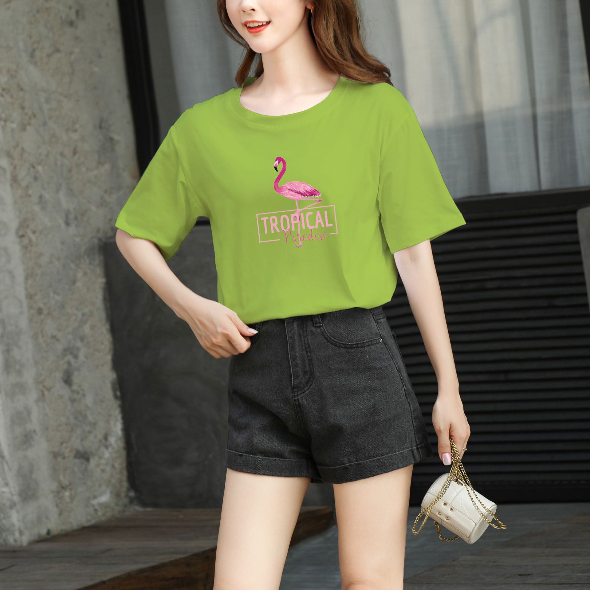 2020夏季新款女装宽松款百搭印花短袖t恤女休闲圆领t恤跨境代发