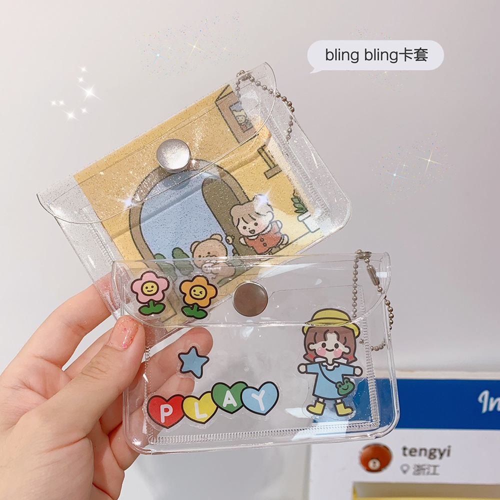 Japanese and Korean Simple Internet Celebrity Transparent Card Holder Student Portable Bus Id Card Protective Cover Glitter Coin Purse