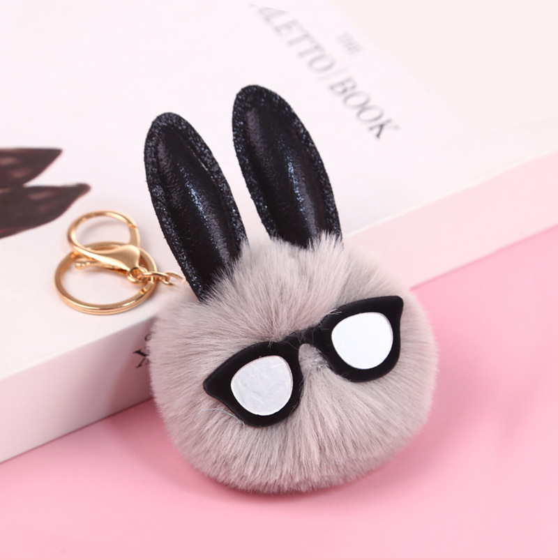 Long Ears Bunny Plush Key Chain Handbag Pendant Crane Machine Ears Fuzzy Ball Hanging Drop Small Gifts for Holiday Activities