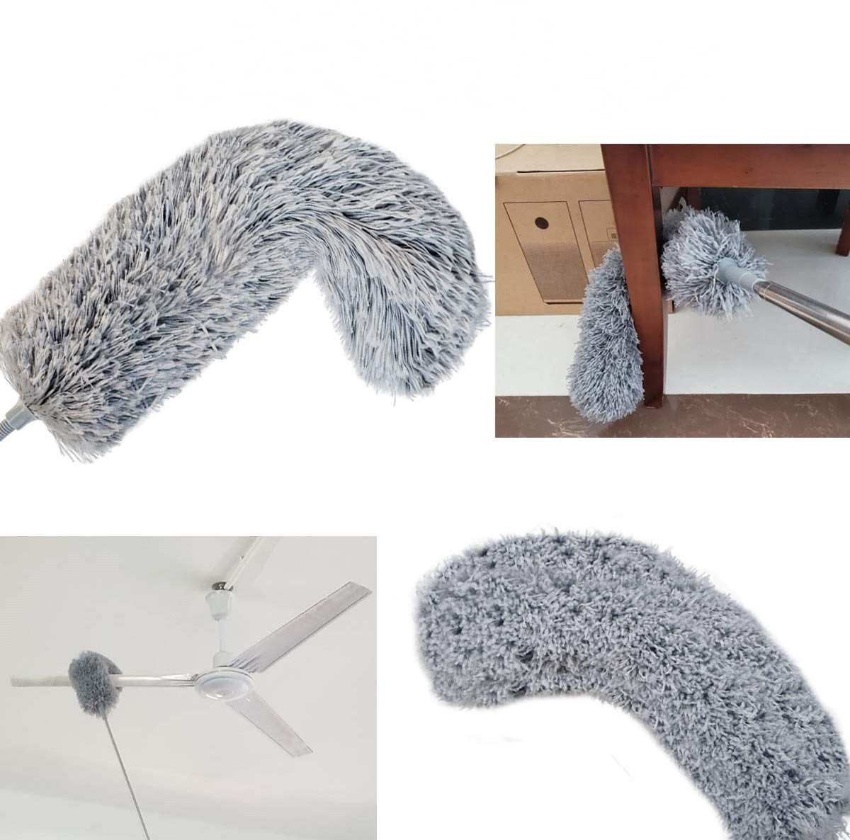 Cross-Border Hot Selling Microfiber 2.5 M Super Long Retractable Dust Remove Brush Dust Brush Cleaning Set Gray Feather Duster