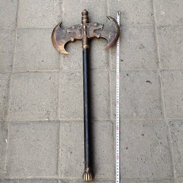 古玩杂项做旧双面斧铜器摆件 仿古十八般兵器纯铜工艺品收藏品