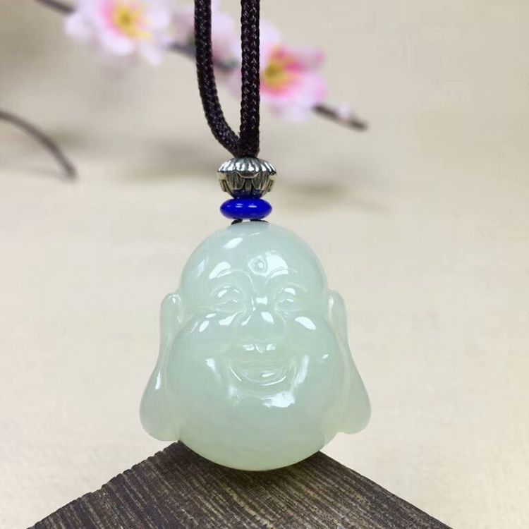 正品和田白玉佛头弥勒佛笑佛好运佛玉石吊坠佛像温润细腻挂饰女