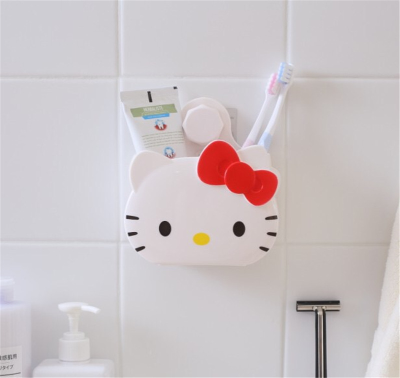 Cute Cartoon Hello Kitty Series Tile Wall Nail-Free Storage Rack Toothpaste Toothbrush Wall-Mounted Storage Box Wholesale