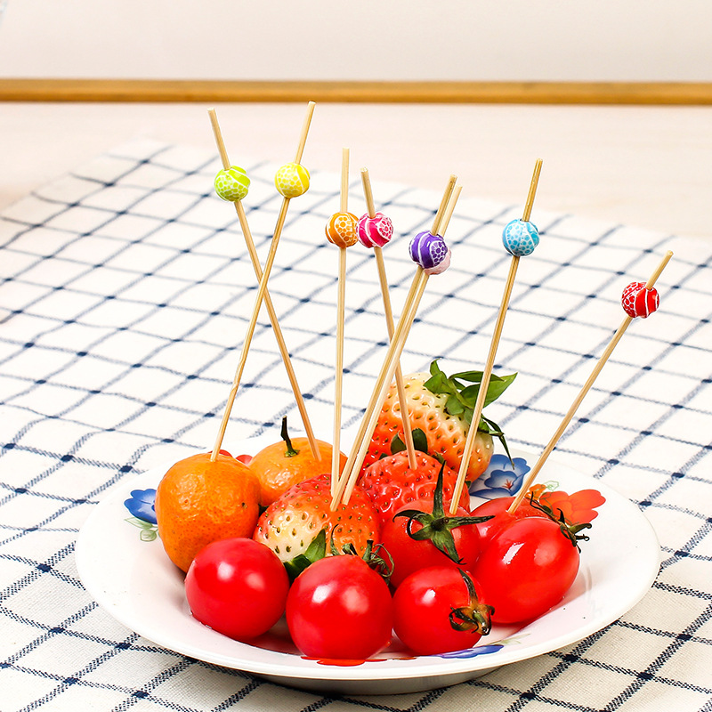 水果签五彩斑点球创意鸡尾酒签点心签ktv艺术串签竹签100支/包
