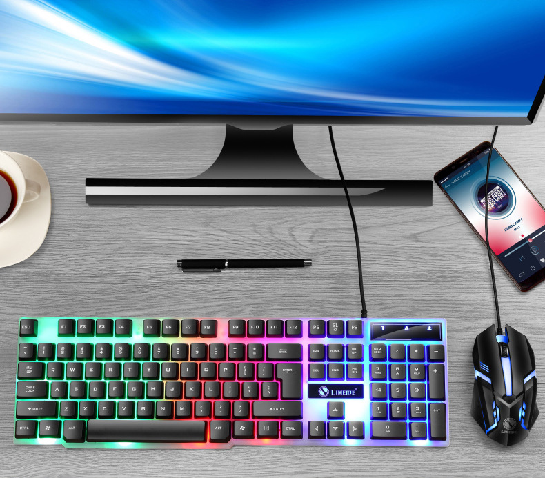 力镁tx300机械手感键盘鼠标 彩虹发光有线悬浮吃鸡游戏电脑笔记本