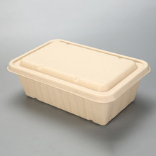 3000ml大容量可降解饭盒麦秸秆浆长方形 外卖餐盒打包盒厂家直销