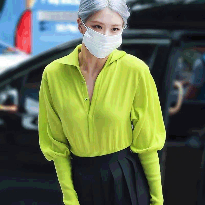 blackpinkrose朴彩英同款荧光绿卫衣女初秋气质宽松慵懒风上衣潮